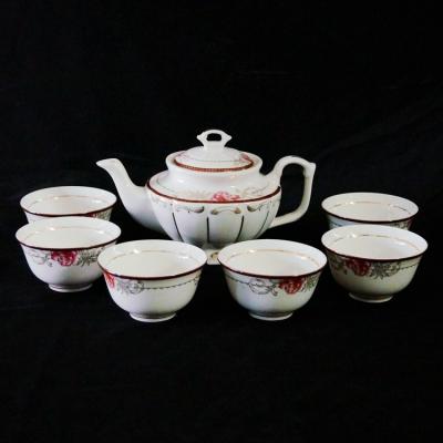 China New Viable Porcelain Bone China Rose Tea Sets Gold Tea Pot Set With 7pcs Bowl for sale