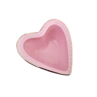 China Sustainable Kitchen Supplies Heart Shaped Pink Plus Gold Ceramic Snack Or Salad Dish for sale