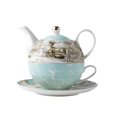 China Sustainable luxury European personalized white color ceramic tea cup pot in a modern teapot for a for sale