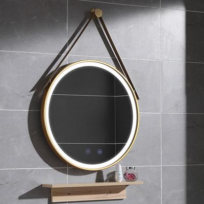 China Wall Hang Metal Framed Bathroom LED Lighted Round Mirror With Strip for sale