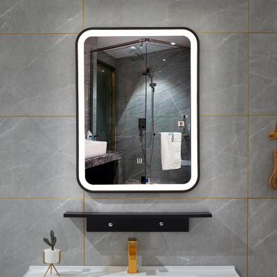 China Illuminated Round Metal Frame Bathroom LED Corner Mirror With Touch Sensor Switch for sale