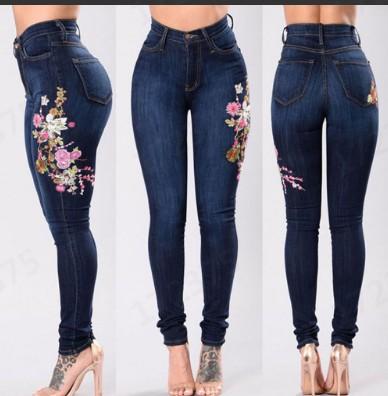 China 2022 QUICK DRY European and American small feet stretch jeans embroidered high top woman for sale