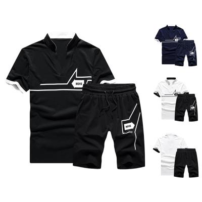 China New Breathable Men's Shirt and Short Set Suit Sports Collar Comic T-Shirt Shorts Comfortable and Casual Two-Piece Suit for sale