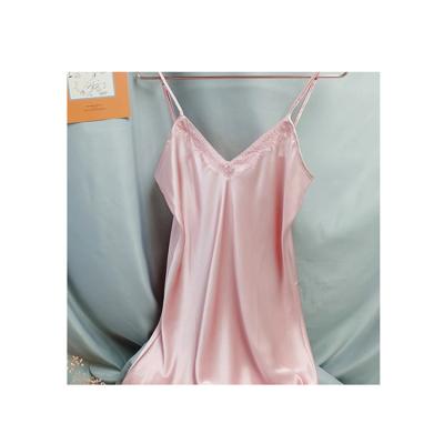 China Summer Ladies Breathable Cool Sleepwear Dress Sling Satin Nightgown Suitable For Students for sale