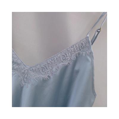 China Breathable Satin Breathable Regeneration Nightgown Sling Lace Silk V-Neckline for sale