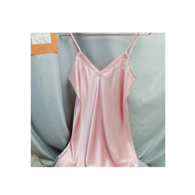 China Breathable Romantic Pink Silk Sling Robe Sleepwear Women Silk Nightgown Lingerie for sale