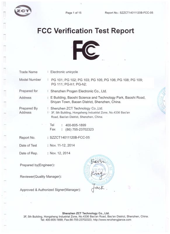 FCC - Shenzhen Progen Electronic Co., Ltd