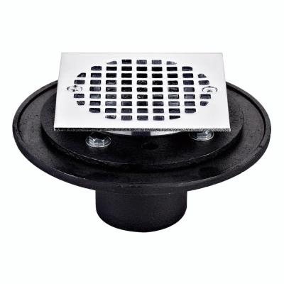 China Custom Box Zero Adjustable Cast Iron With Brass Grate And Strainer Floor Drain for sale