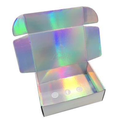 China Recycled Materials Custom Fancy Hologram Corrugated Paper Gift Box Holographic Cosmetic Mailing Packaging Box for sale