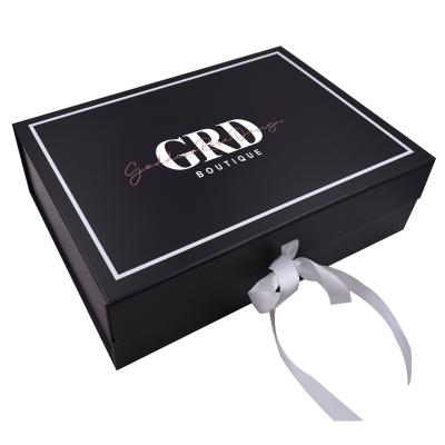 China Recycled Materials Custom Logo Cardboard Packaging Rigid Magnetic Gift Boxes Printing Black Magnet Boxes For Shirt Scarf T-shirt Underwear Apparel for sale