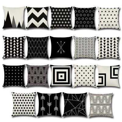 China Disposable Black And White Geometric Decorative Pillow Cases Liene Tile Case for sale