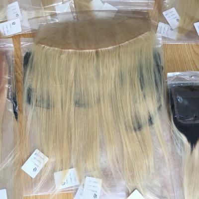 China Aliexpress New Arrival Silky Straight Russian Lace Frontal Closure Human Hair Blonde 613 Color Blonde Straight for sale