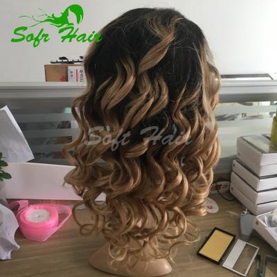 China Natural Wavy Dark Jewish Full Lace Wig Ombre Roots Kosher Wigs for sale