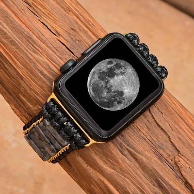 China Newest Black Daily Life Labradorite Apple Watch Strap Elegant Handmade Natural Stones 38 42mm Apple Watch Band for sale