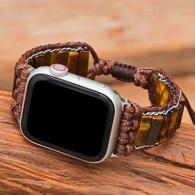 China Gems & Magic Stones Tiger-eye Stone Tube Shape Fascinating Apple Watch Strap Unique Natural Stone Apple Watch Band 38/42 Mm for sale