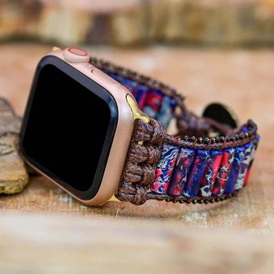 China Easy Installation Iwatch Band 38/42 mm Mixed Color Emperor Stones Handmade Bohemian Jasper Stones Unique Cylindrical Apple Watch Strap Apple Strap for sale