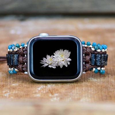 China Easy Installation High End Black Emperor Stones Apple Watch Band Handmade Natural Stone Single Layer Vegan Apple Watch 38mm 40mm 42mm 44mm Strap for sale