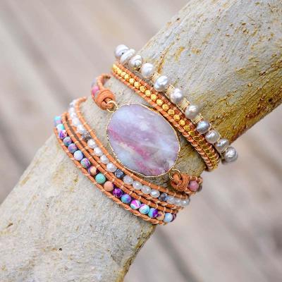 China Jasper Wrap Bracelets Freshwater Pearls Tibetan Purple BOHEMIA Leather Wrap Bead Bracelet Natural Pearl Jewelry Drop Ship for sale