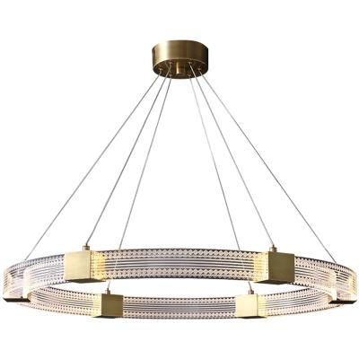 China 2021 modern new design luxury acrylic aluminum gold led ring pendant light chandelier for living room decor for sale