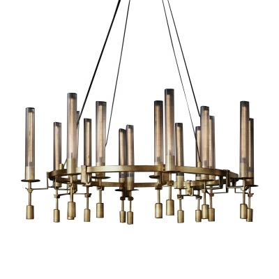 China Modern Creative Retro Iron Large Black Glass Led Chandelier For Living Room Home Decoration for sale