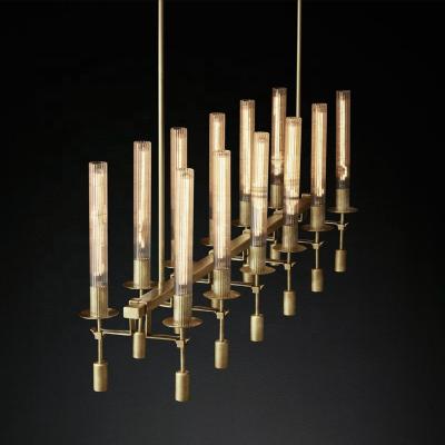 China New Modern Trend Luxury Rectangular Copper Glass Robs Hanging Pendant Light Chandelier For Dining Table for sale