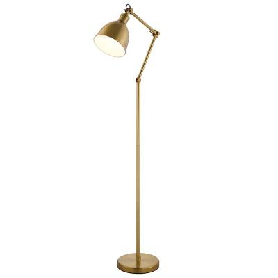 China Industrial American Antique Luxury Gold Floor Lamp Living Room Bedroom Office Style Floor Standing Brass Curved Reading Lamp for sale