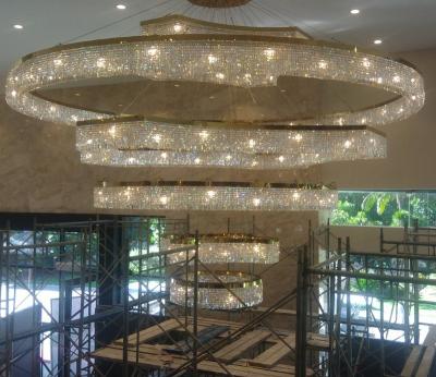 China Custom Modern Simple Modern Chandelier Project Luxury Rectangular Shape Crystal Light Large For Hotel Lobby Dining Room for sale