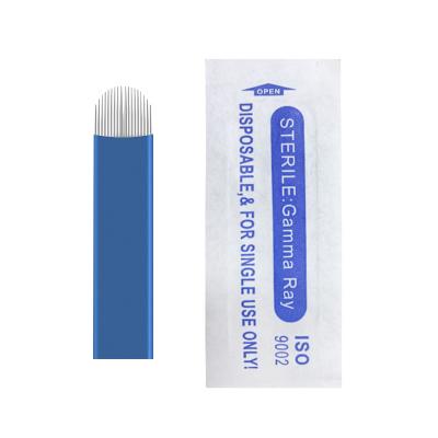 China Blue 0.2mm 18U Nano Microblading Needles Eyebrow Permanent Makeup Pins Manual Blade for sale