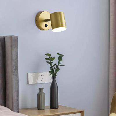 China Hot Sale Industrial Black And Gold Modern Round Bedside LED Reading Light Wall Mounted Reading Wall Lamp Bedroom Hotel for sale