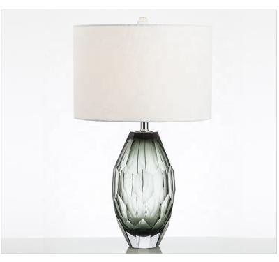 China Contemporary Luxury Glass Desk Lamp With Fabric Shade Hotel Table America Decoration Fancy Living Room Bedroom Bedside Table Lamp for sale