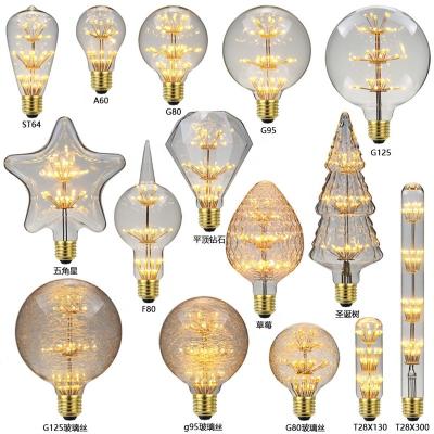 China Hot Sale Romantic Vintage T45 ST64 T30 G80 G95 G125 3W Decorative Lighting Globe Starry Sky E27 220V LED Light Bulb for sale