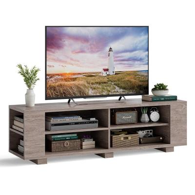 China Customized Wooden TV Cabinet Console Storage Entertainment Media Center with Shelves Grey for sale