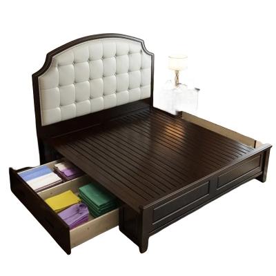 China Storage OEM Home Hotel Bedroom Furniture Solid Wood Bedstead Full King Queen Size Twin Bed Bedframe for sale