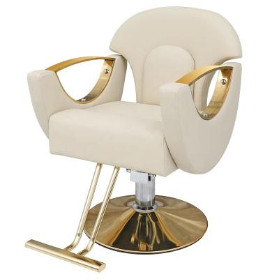 China Modern Popular Design Fashion Salon Hairdressing Chairs Gold Barber Chair Beauty Salon Equipment Armrest Salon Makeup Chair for sale