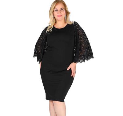 China Anti-Static Black Lace Floating Sleeve Plus Size Bodycon Dress Plus Size Women's Dresses for sale