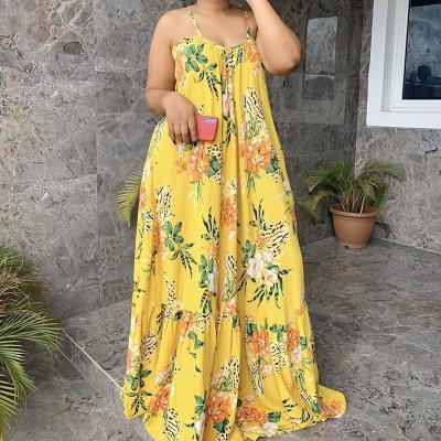 China 2021 New Summer Loose Women's Viable Casual Sleeveless Boho Flower Print Long Plus Size Maxi Dresses for sale