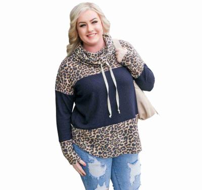 China Soft Cowl Neck Colorblock Leopard Splicing Plus Size Sweatshirt Women Plus Size Coats for sale