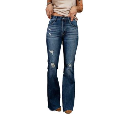 China Viable Dark Wash Rocket Jeans Women's Mid Rise Clothing Pants Ripped Jeans for sale