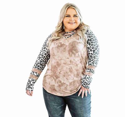 China Anti-pilling Crisscross Neck Leopard Sleeve Tie-Dye Plus Size Top for sale