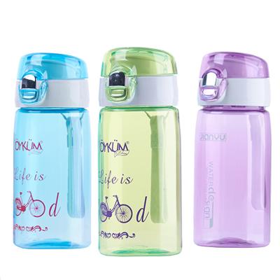 China Small Viable Bpa Free Tritan Plastic Kids Drink Water Bottle Wholesale With Narrow Mouth Flip Top Lid for sale