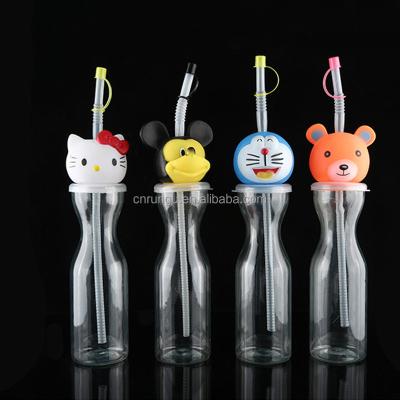 China Animal Yard 450ML Animal Drinking Plastic Cup With Straws For Juice for sale