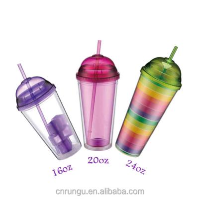 China Sustainable Hard Double Wall Reusable Plastic Bubble Tea Cup With Dome Lids Personalized for sale