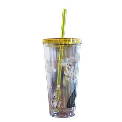 China Durable Double Wall Milk Hard Plastic Tea Juice Acrylic Tumbler Cups With Straw for sale