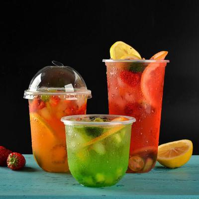 China Summer Single Wall Clear U Shape Disposable Plastic PP Cup For Bubble Tea With Black Lid for sale