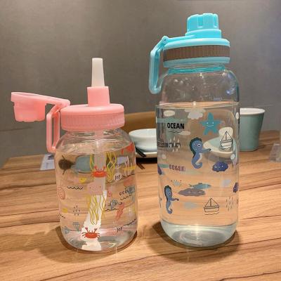 China With Straw Kids Glass European Cute Bottles With Straw 450ML 700ML 1000ML for sale