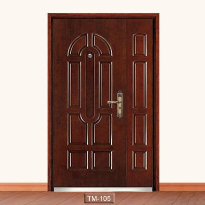 China Villa Entrance Iron Door Steel Wooden Design Green Wood lacquer Armored Double Door for sale