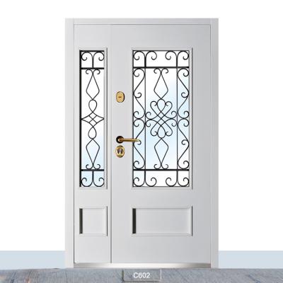 Cina Factory Directly Sale Exterior Safety Front Steel Door Wrought Iron Grill Security Doors Swing Graphic Design Modern Villa Clear in vendita