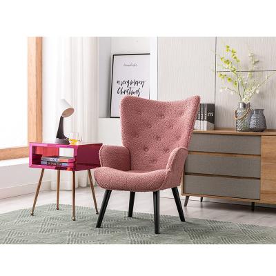 China Modern Extendable Accent Chair Tufted Button Wingback Reading Chair with Arms Upholstered Teddy Fleece Fabric Desk Chair Tall Back Wooden Leg for sale