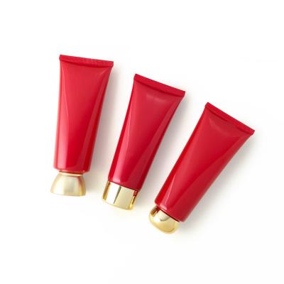 China Cosmetic Stock Bright Red Flip 100g 100ml Tube Flip Plastic Empty Tubes Screw Lid Squeeze Body Lotion Hand Cream Tubes for sale