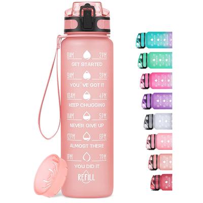 China Wholesale BPA Free Viable Sports Water Bottle 32oz Plastic Tritan Fruit Infuser Water Bottle With Time Marker for sale